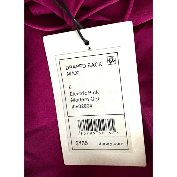 Theory Electric Pink Drape Back Silk Slip Dress | Size 6 | New With Tags - Picture 3 of 9